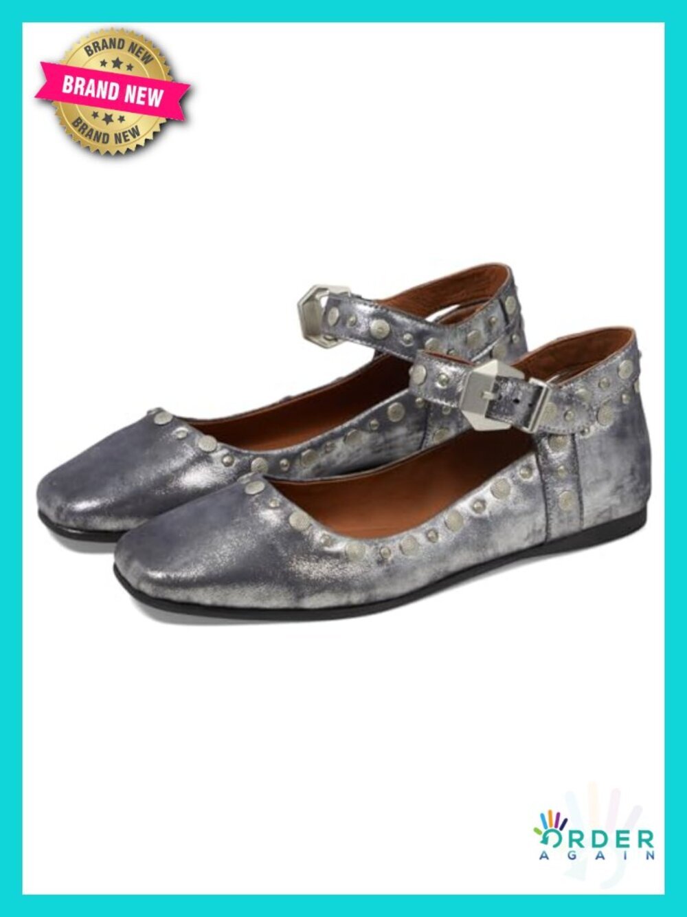 Leather Studded Cushioned Round Toe Buckle Mary Jane Flats